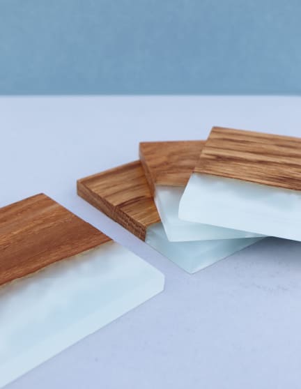 sous-verres chene résine effet glace